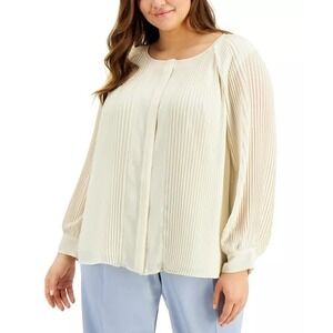Alfani Plus Size Raglan-Sleeve Pleated Top Pure Ivory 0X